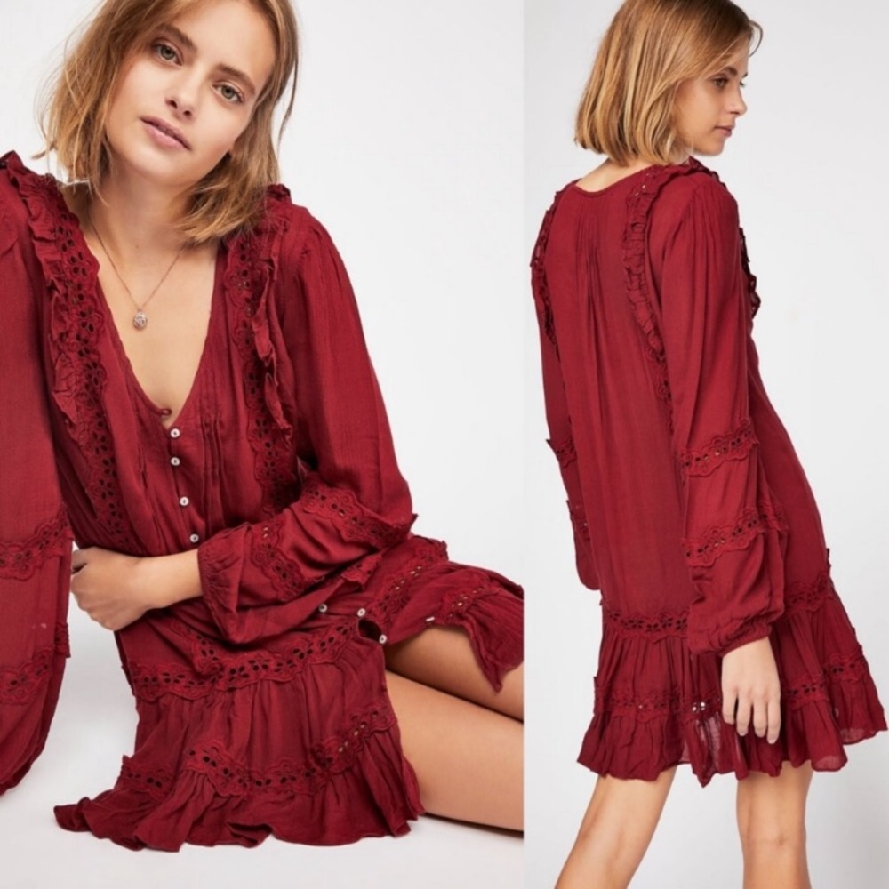 Free People Snow Angel Wine Tunic Dress